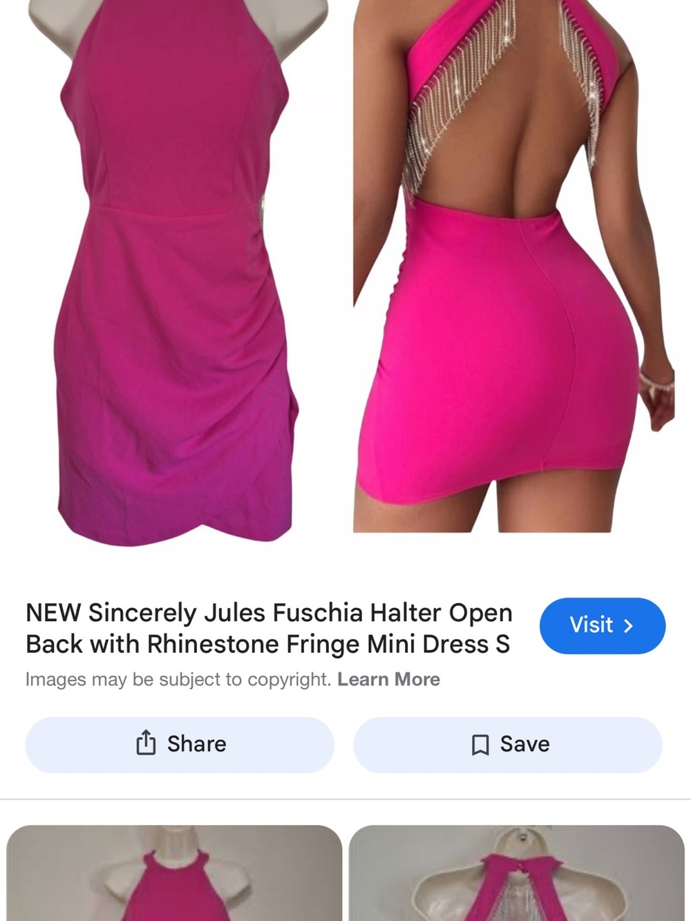 Sincerly Jules Hot Pink Halter Mini Dress with Rhinestone Fringe